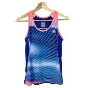 The North Face Blue & Neon Pink Stripe Athletic Tank Top S